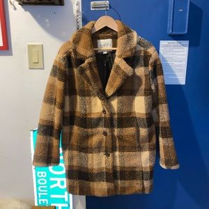 American Eagle Brown Plaid Teddy Coat size xs